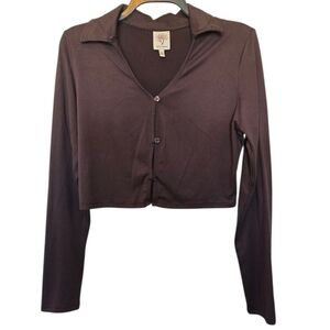 3/$15 Self Esteem Brown Collared Long Sleeve Crop Top Size XL